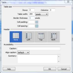 inserting table to web page